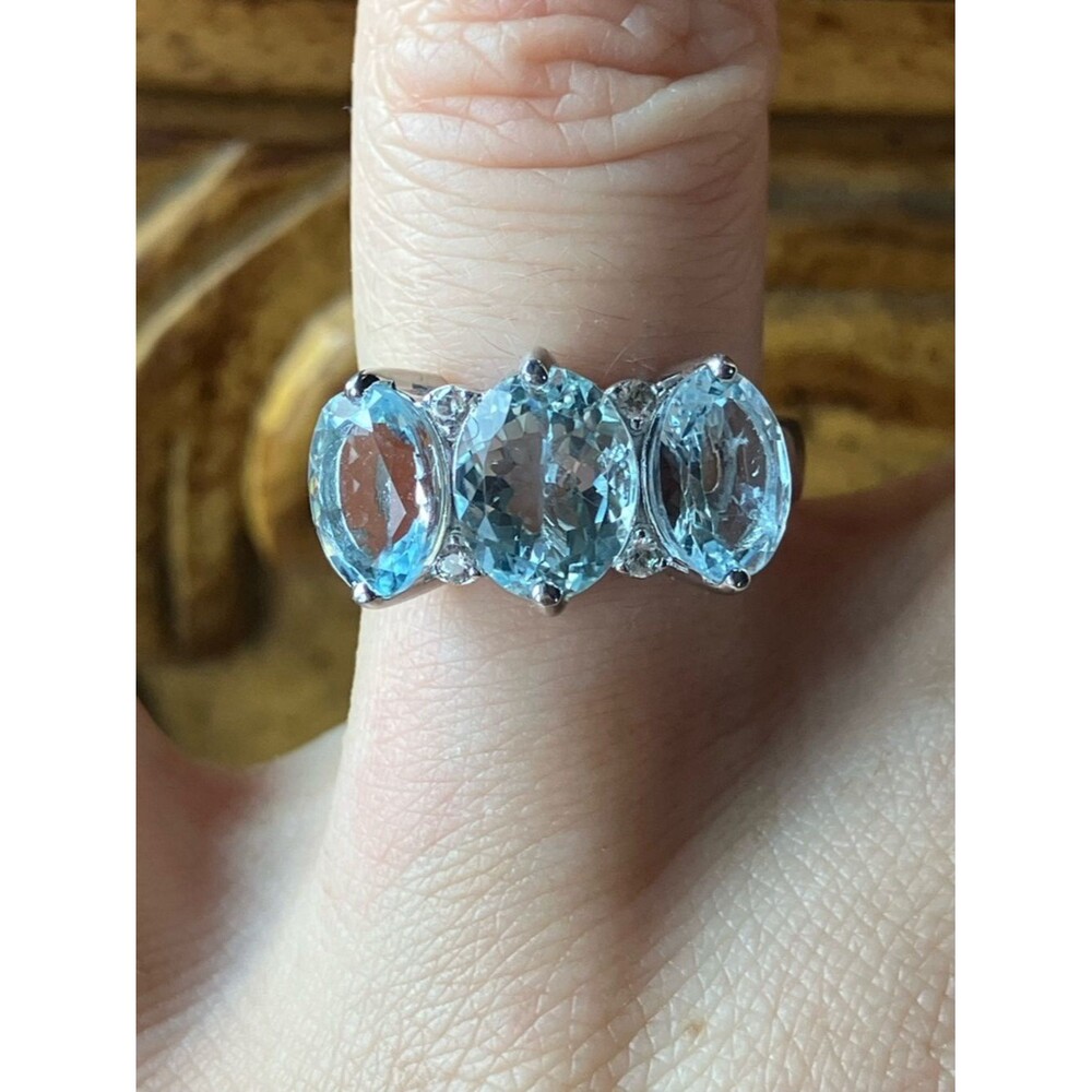 Natural Aquamarine Sterling Silver Ring Size 6